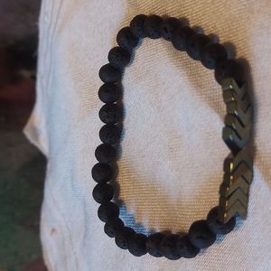 Lava Stone Beaded Stretch Bracelet from Bali, "Planet Craters